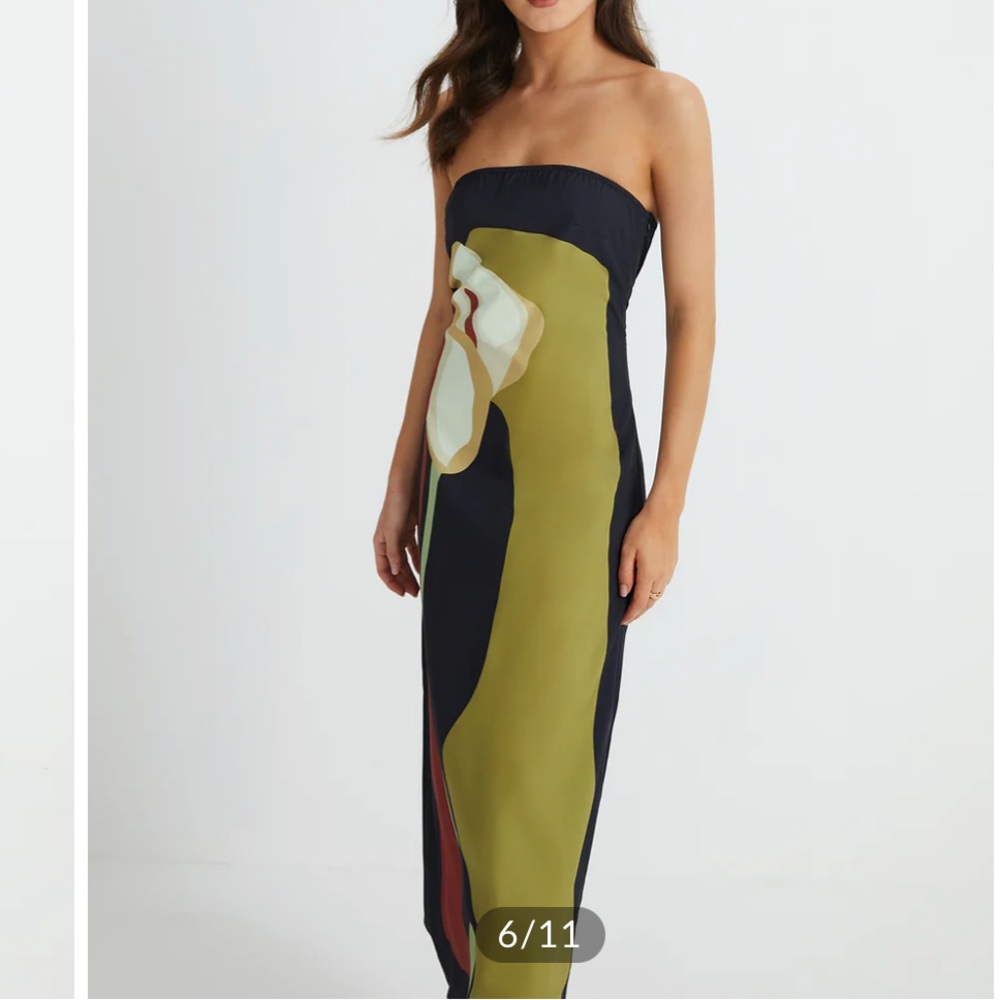 Commense Floral Print Split Tube Long Dress